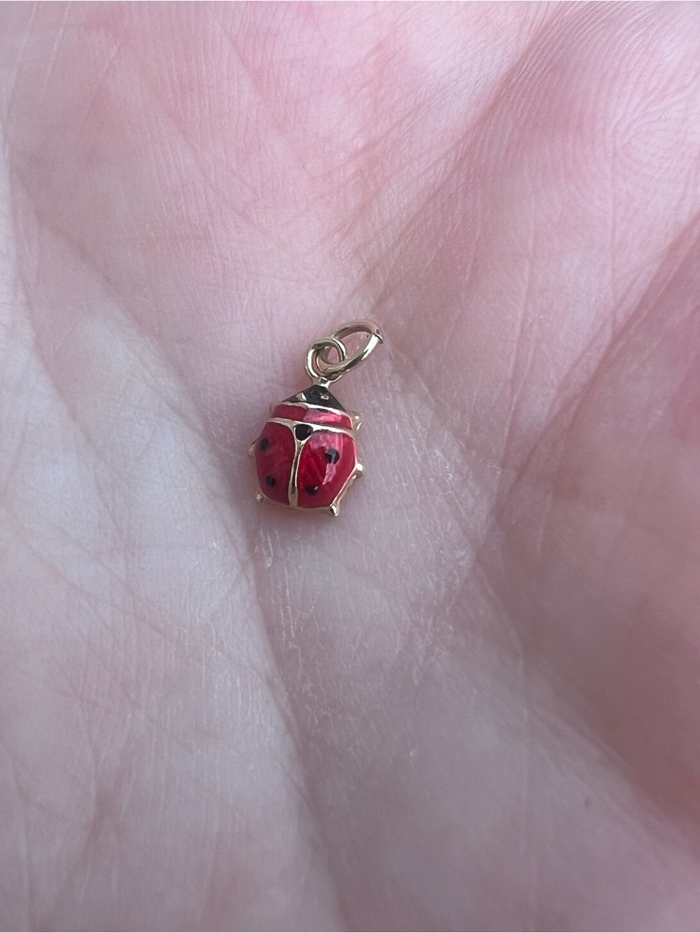 Tiny 18k gold and enamel ladybug charm